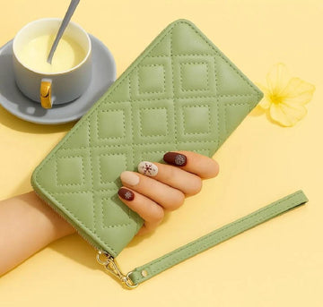 Chic Quilted Faux Leather Zipper Wallet - Women's Long Clutch Wristlet Purse